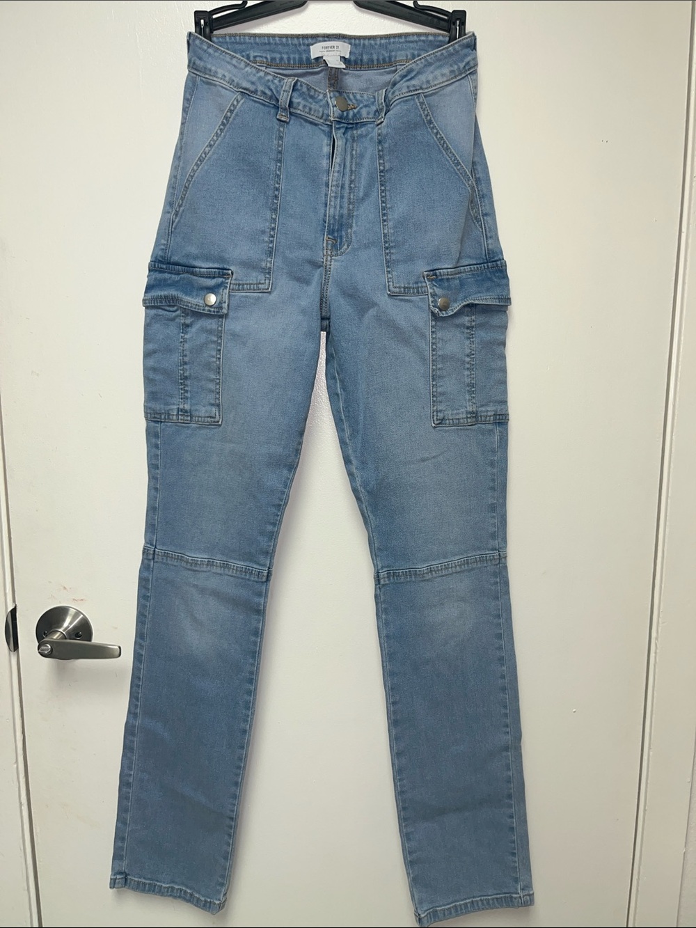 Forever 21 Light Blue Straight Leg Cargo Jeans